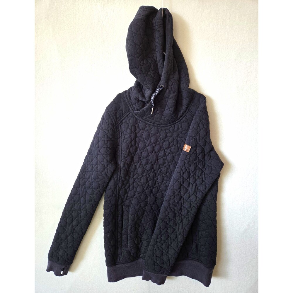 ROXY Womens Quilted Pullover Hoodie Black Kangaroo Pouch Thumbholes M Y2K Ski